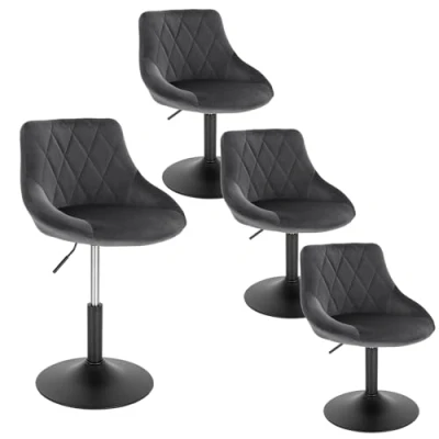 Afbeelding van WOLTU BH242dgr 4 Set Van Barkrukken in Fluweel en metalen,draaibaar Barstoelen verstelbaar,Donkergrijs