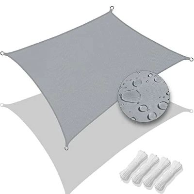 Afbeelding van VOUNOT Zonnezeil Rechthoekig incl. bevestigingskoorden Waterdicht, zonwerend Weerbestendig en UV bescherming, voor balkon Tuinterras, 3x5m, Grijs