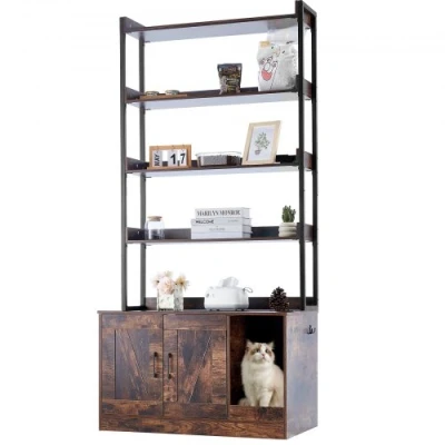 Afbeelding van VEVOR Kattenbakbehuizing, verborgen kattenbakmeubels met 4 opbergplanken, houten kattentoilet binnen, grote kattenhuiskast geschikt voor de meeste kattenbak, 90 x 40 cm (b h), donkerbruin
