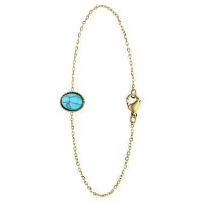 Afbeelding van Lucardi Dames Stalen goldplated Armband bol met turquoise Staal Goudkleurig 20 cm