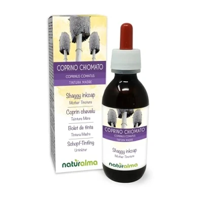 Afbeelding van Geschubde inktzwam (Coprinus comatus) paddenstoel Alcoholvrije moedertinctuur Naturalma Vloeibaar extract druppels 120 ml Voedingssupplement Veganistisch