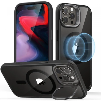 Afbeelding van ESR Classic Hybrid HaloLock Hoesje Geschikt voor Apple iPhone 15 Pro Max Compatibel met MagSafe Back Cover Standaard Camera Kickstand Transparant Zwart