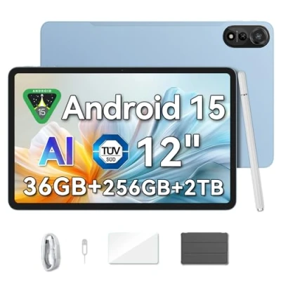 Afbeelding van Blackview Mega2 Tablet, 12 inch, Android 15 met 36 GB RAM + 256 ROM (2TB TF), 2K FHD groot display WideVine L1, dual 4G LTE+5G WiFi, Octa Core T615, 9000 mAh batterij, camera, GPS/Face