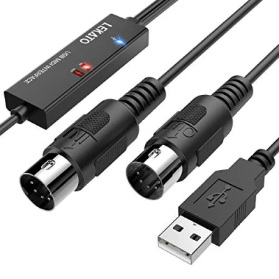 Afbeelding van LEKATO MIDI Kabel, USB Adapter met Indicator Licht 5 Pin Interface 6.5Ft In Out Converter Toetsenbord naar PC/Mac/Laptop voor Muziek Editing &amp; Opname Track werk Windows/Mac