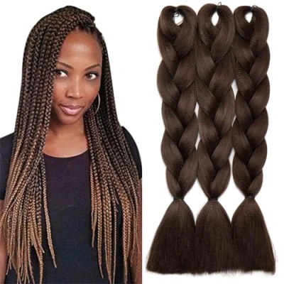 Afbeelding van TESS 24 inch vlechten, extensions, kunsthaar, crochet jumbovlechten, synthetisch haar, ombre, 1 stuk, 100 g/bundel 60 cm, middenbruin