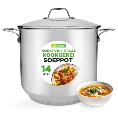 Afbeelding van NutriChef Kookpot Roestvrij Staal Inductie Kookpan Grote Stoofpot Sudderpot Soeppot met Doorzichtig Deksel Vaatwasmachinebestendig 15 Liter Pot