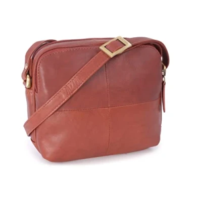 Afbeelding van VISCONTI Dames kleine Leren Crossbody Tas/Messenger/Mini Schoudertas met lange verstelbare riem 18939 Bruin