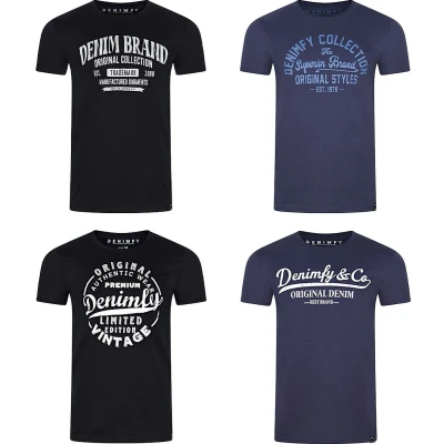 Afbeelding van DENIMFY Heren T Shirt DFNuri 4 Pack Set regular fit Veelkleurig S Ronde Hals Volwassenen