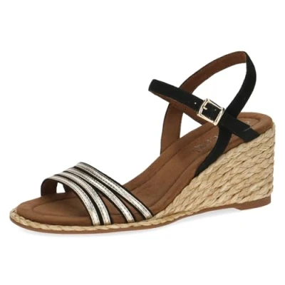 Afbeelding van Caprice Sandalen met sleehak, Dames, Maat: 42, Black gold Leer