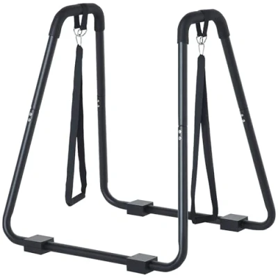 Afbeelding van HOMCOM Dipstation dipstandaard staven dips met slingtrainer, staal, zwart, 90 x 81 92.5 cm