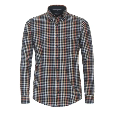 Afbeelding van CASA MODA Sport casual fit overhemd flanel blauw geruit Strijkvriendelijk Boordmaat: 47/48