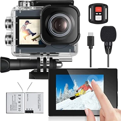 Afbeelding van icefox Action Cam 4K ultra HD 20MP camera onderwatercamera waterdicht 40M 170 graden groothoek WiFi camcorder EIS stabilisatie met dual 1350 mAh batterij