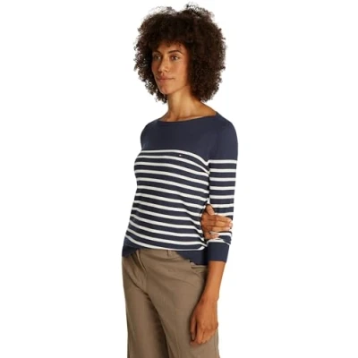 Afbeelding van Tommy Hilfiger Stitch BOAT Sweater Trui, Dames, Maat: XXS, Dark night navy/ivory petal