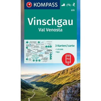 Afbeelding van KOMPASS Wanderkarten Set 670 Vinschgau / Val Venosta (3 Karten) 1:25.000: inklusive Karte zur offline Verwendung in der App. Fahrradfahren.