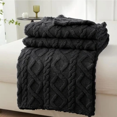Afbeelding van Mezzar Sprei voor tweepersoonsbed, fleece, zachte bankdeken, fleecedeken warm en comfortabel bed (zwart, 150 x 200 cm)