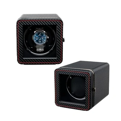 Afbeelding van Mcbazel Automatische horlogeopwinder met ledverlichting, elegante horlogedoos van PU leer voor horloge, stille motor, 4 rotatiemodi, rechthoekige horlogeopslag, koolstofvezel, koolstofvezel.