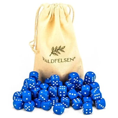 Afbeelding van Waldfelsen 6, 12, 20, 30 of 50 hoogwaardige houten kubussen van echt beukenhout, standaard 16 mm met stoffen zak, kubusset (blauw, stuks)