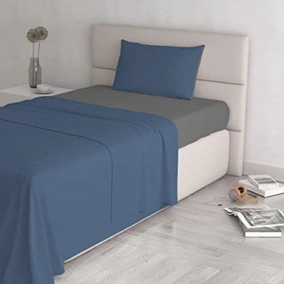 Afbeelding van Italian Bed Linen Natural Color beddengoedset, 100% katoen, avio/rook, klein dubbel
