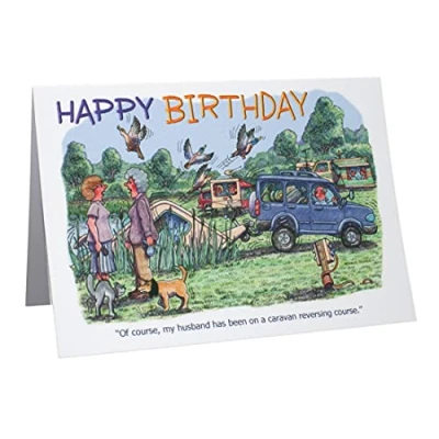 Afbeelding van Gelukkige Verjaardag Caravan Caravanning Humor Cartoon A5 Grappige Blanco Wenskaart door Armand Foster