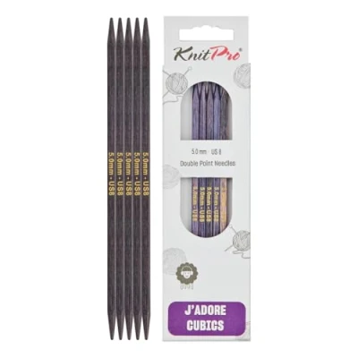 Afbeelding van KnitPro J&#039;Adore Cubics breinaalden met dubbele punt, sets van 5 Houten pinnen voor sokken, hoeden, wanten, kort rond breien 15 cm x 5,00 mm