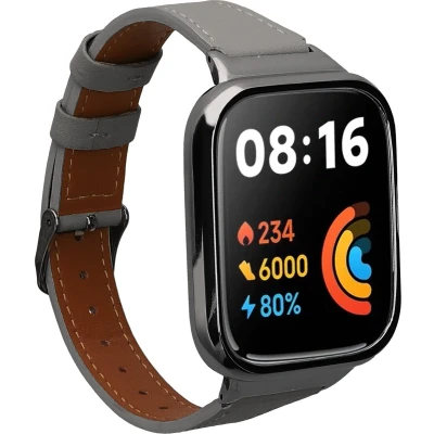 Afbeelding van kwmobile lederen horlogebandje geschikt voor Xiaomi Redmi Watch 3 Active / Lite polsband Echt leren smartwatch bandje Activity tracker horloge band in grijs