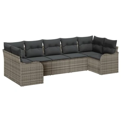 Afbeelding van vidaXL 7 delige Tuinbank Set met Kussens Grijs Poly Rattan, 2 zits Rattan