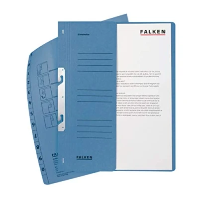Afbeelding van Origineel Falken 50 stuks bijlagemap. Made in Germany. Gemaakt van gerecycled karton met halve voorklep en autoriteit nieten voor DIN A4 blauw dossiermap document map.