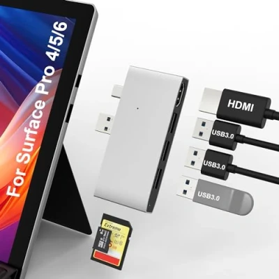 Afbeelding van Surface Pro 6/Pro 5/Pro 4 USB 3.0 hub adapter, dockingstation met 4K HDMI, 3x poorten, SD/TF kaartlezer, accessoires voor Microsoft 4/5/6