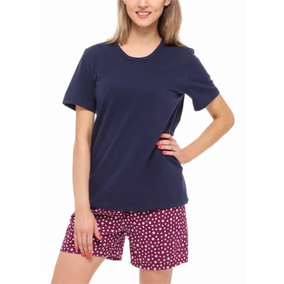 Afbeelding van Merry Style MS MS10 177 PJ Dames Pyjama ronde hals korte mouwen broek zonder zakken Katoen Amarant/Grijs S
