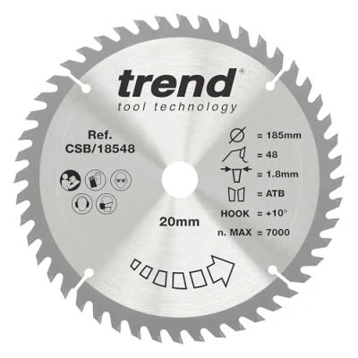Afbeelding van Trend CraftPro crosscut TCT afkortzaagblad, 184 mm x 48 tanden 20 asgat, wolfraamcarbide getipt, CSB/18548