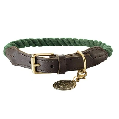 Afbeelding van HUNTER LIST Hondenhalsband, tau, leer, maritiem, duurzaam, weerbestendig, soepel, 50 (S M), olijfgroen
