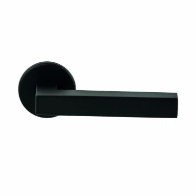 Afbeelding van Hardbrass Deurkruk Geneve op rond rozet 4mm dun zwart