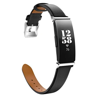 Afbeelding van MoKo Watch Band Compatible with Fitbit Inspire/Inspire HR, Premium Leather Replacement Strap Connector Fit HR Heart Rate + Fitness Wristband Black
