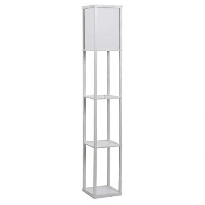 Afbeelding van HOMCOM staande lamp vloerlamp met 3 planken binnenverlichting E27 tot 40 W voor woon /slaapkamer E1 kwaliteit MDF, acryl wit 26 x 160 cm