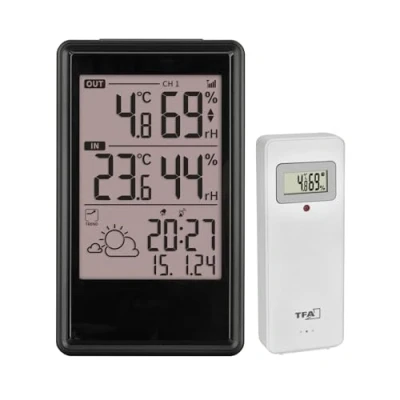 Afbeelding van TFA Dostmann Draadloos weerstation met buitensensor ETNA, 35.1173, thermometer/luchtvochtigheid binnen buiten, incl. radioklok, weersvoorspelling symbolen, binnenklimaatregeling, digitaal, goed