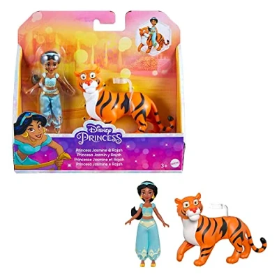 Afbeelding van Mattel Disney Prinses Speelgoed, Jasmine Poseerbare Kleine Pop en de Tijger Rajah, Geïnspireerd op Film Aladdin, Cadeaus voor Kinderen HLW83