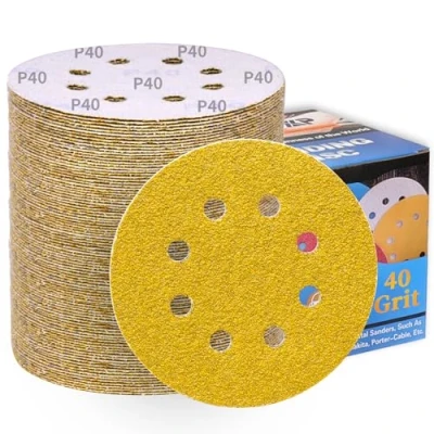 Afbeelding van ALPXUXP schuurschijven 125 mm 90stuks korrel 40 klittenband schuurpapier rond 8 gaten goudgeel schuurpads voor excentrische schuurmachine professioneel polijsten van metaal hout en andere materialen