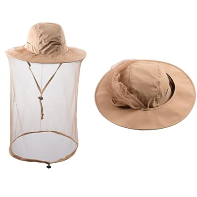 Afbeelding van HunterBee Klamboe Hoed Bug Insect Hoeden Met Netting Imker Bijenteelt Bijen Sluier Safari Wandelen Tuinieren Mesh Cap Hood, Kaki