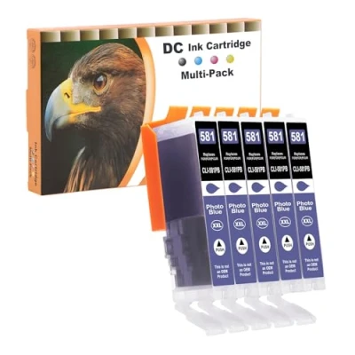 Afbeelding van D&amp;C 5X foto blauwe inktcartridges, compatibel met Canon CLI 581 XXL, vervanging voor Pixma TR7550 TR8550 TS6150 TS6151 TS6250 TS6251 TS8150 TS8151 TS8152 TS8250 TS8251 TS82529150 pixels. TS9155