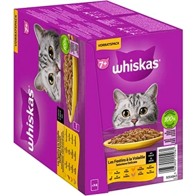 Afbeelding van 48 x 85 g Gevogelte in saus: Kip, Gevogelte, Eend, Kalkoen Senior Whiskas Kattenvoer