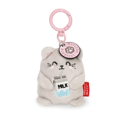 Afbeelding van Legami Sleutelhanger Super Soft Kitty, pluche sleutelhanger, hanger met gegraveerde boodschap en karabijnhaak van zink, 7 x 11 cm, Grijs, S