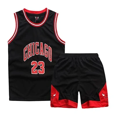 Afbeelding van Isovnus Geek Up 2 delige basketballset, trainingsbroek en mouwloos shirt, voor kleine jongens, zwart, 5 Jaar