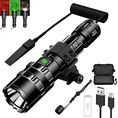 Afbeelding van OSMARI Tactische oplaadbare LED zaklamp 1600 lumen super licht 5 modi met Picatinny Rail Mount, drukschakelaar (rood licht)