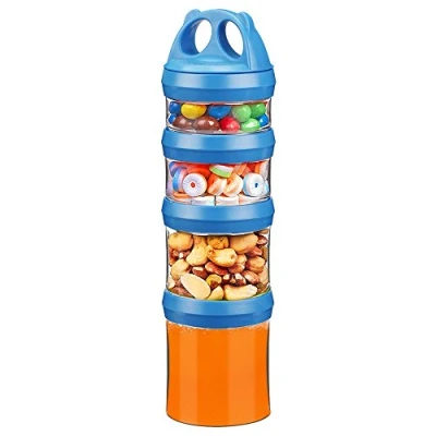 Afbeelding van BeneLabel Snack Potten 4 delige Twist Lock Stapelbare Containers Reizen, Formule Reiscontainer voor het bewaren van melk, eiwitpoeder, snacks, reisartikelen, BPA vrij (blauw, 32 oz)