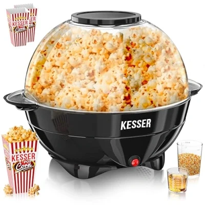Afbeelding van KESSER® Popcorn Machine 800 Watt Maker 5,5 liter met deksel en antiaanbaklaag inclusief afneembare bakplaat Maatbeker, Zwart