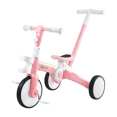 Afbeelding van HyperMotion ROSA loopfiets kinderfiets 2 jaar driewieler met duwstang jongens kinder fiets baby loopfietsen driewielers jongen meisje step peuter loopfietsje comfort 4 in 1 voor peuters kind kinderen meisjes fietsje stuurstang trappers