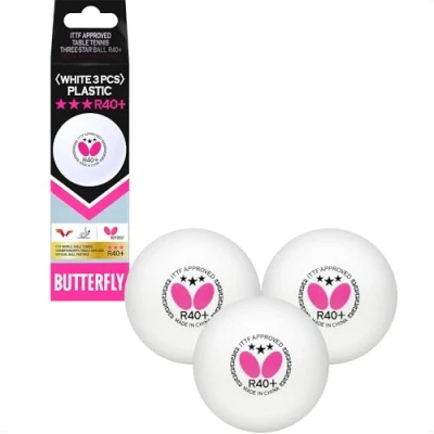 Afbeelding van Butterfly 3 Sterren R40+ Tafeltennisballen Premium Professionele Wit (Pak van 3) Uiterst Evenwichtige Wedstrijd
