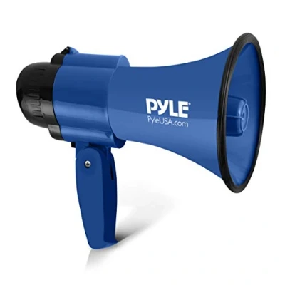 Afbeelding van Pyle Compacte Draagbare Megafoon met Sirene 30 Watt Vermogen Microfoon PA Geluid Bullhorn Vouwbare Handgreep voor Cheerleading, Politiegebruik Blauw