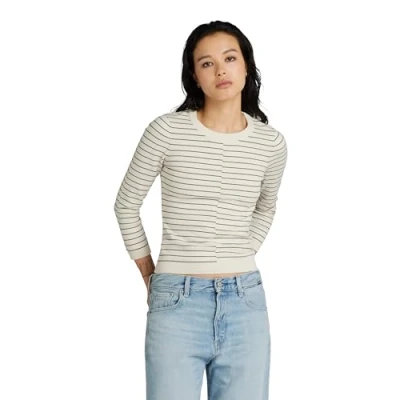 Afbeelding van G STAR RAW Broken Stripe lt Wt Jumper 3 SL, Meerkleurig (Antique White Htr/Sage D24491 d563 g417), M