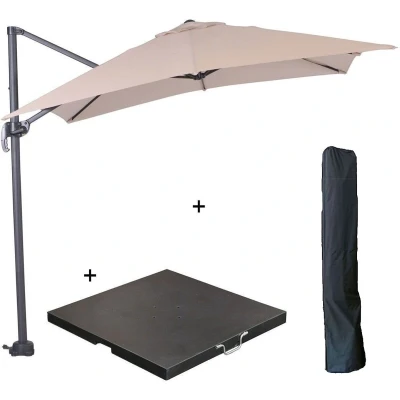 Afbeelding van Garden Impressions Hawaii zweefparasol S 250x250 donker grijs/ecru met 80 kg parasolvoet en parasolhoes